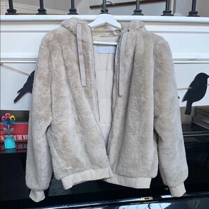 Athleta Cream Teddy Jacket Plush Hooded Design